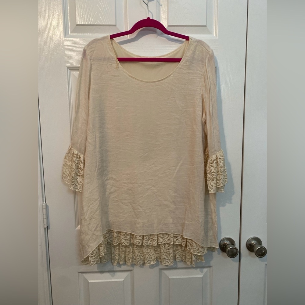 Cream Lace Trim Women's tunic top